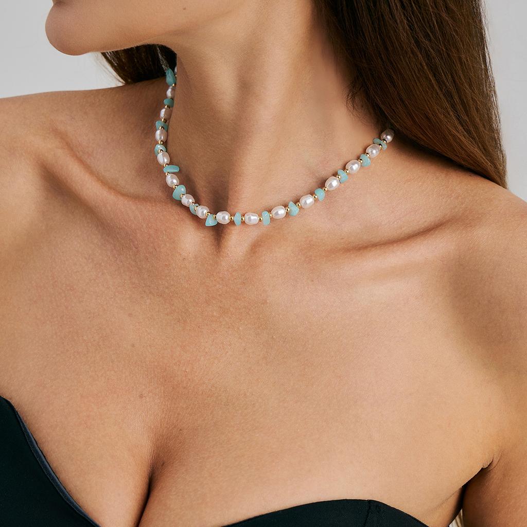 Bohemian Irregular Gravel Necklace Female, Sweet Imitation Pearl Beaded Collarbone Chain Necklace