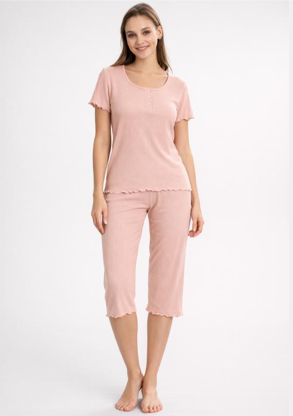 Women's Pajamas L Cotton Short Sleeve 3/4 Length Pants Soft Nice Delicate