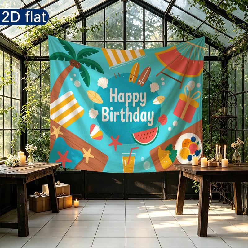 Multicolor Gifts Beach Birthday Party Backdrop, Polyester Banner for Photo Background & Decor