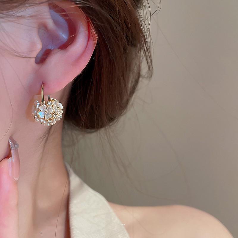 Korean Mori Style Rhinestone Flower Ear Cuffs: Luxurious Round Ball Earrings