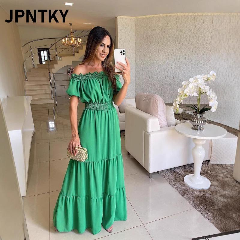 JPNTKY Women's Fashion Summer Spring Solid Color Print Short Sleeve Casual Dresses