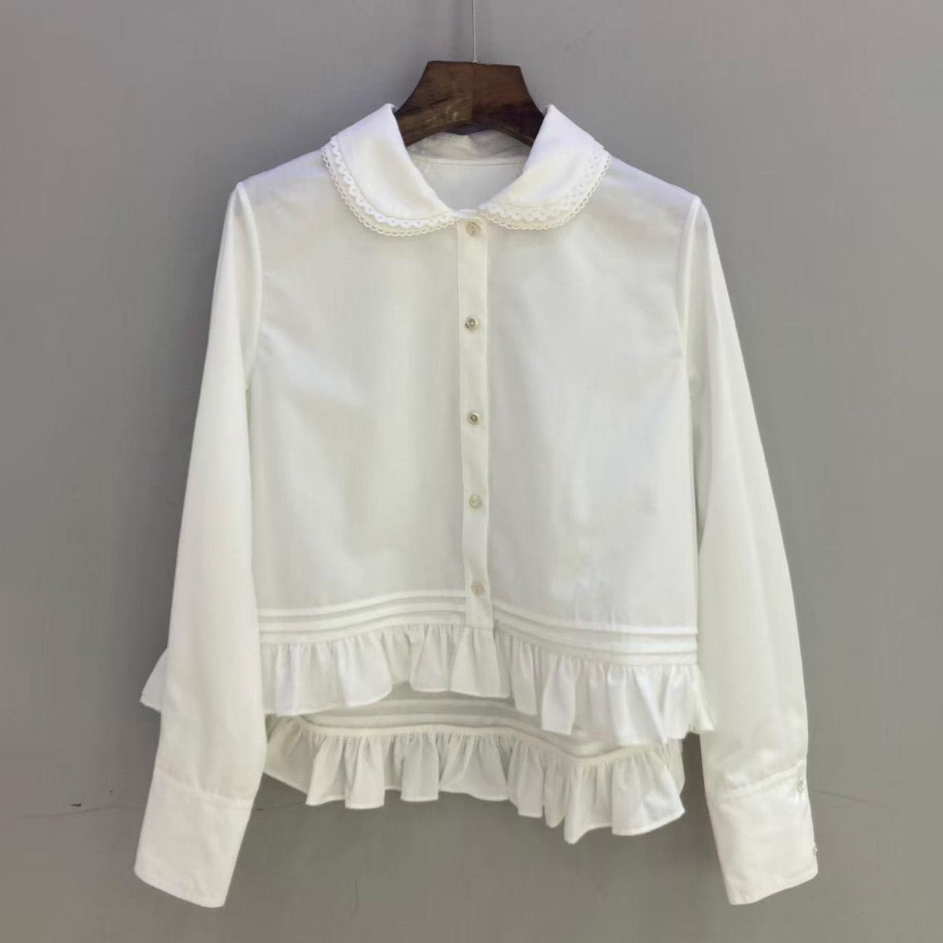

Women s High-end French Design Ruffle Peter Pan Collar Blouse - Autumn 25 8 белый