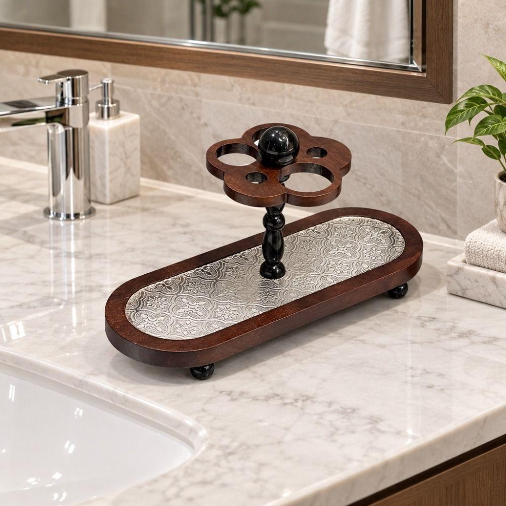 Vintage Toothbrush Holder Flower Design Bathroom Storage Rack Mouthwash Cup Shelf Toiletries