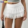 Süßer Rüschen Bloomers Rock Damen Sommer Spitze Floral Rock Hoher Bund Mehrlagig Gerüscht Fließend Kurz Mini A-Linie Rock