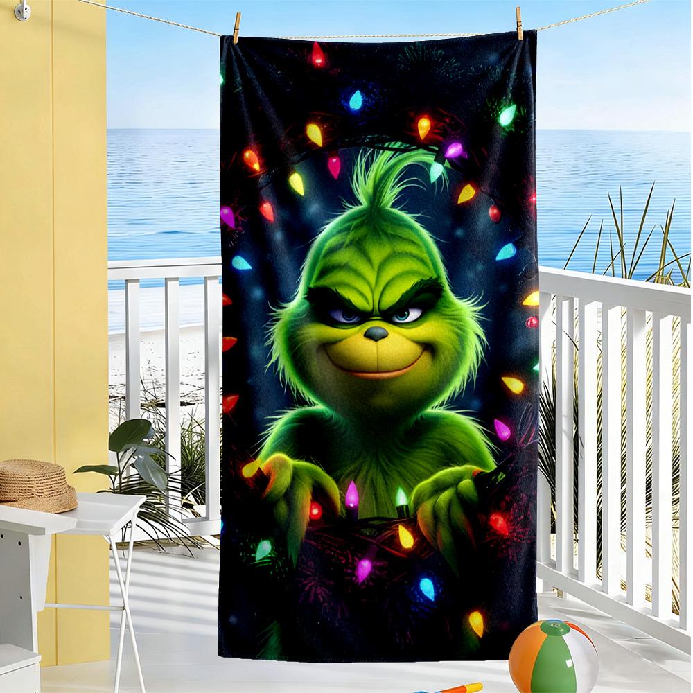 Christmas Grinch Dog Beach towel for beach travel Foldable Picnic mat, yoga & fitness, camping blanket Vibrant Pattern Spiritual Gift