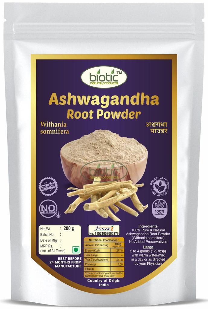 Biotic Organic Ashwagandha Powder 200gm (Withania somnifera) Pure Aswagandha Churna - Ashvagandha Root Powder for Men & Women
