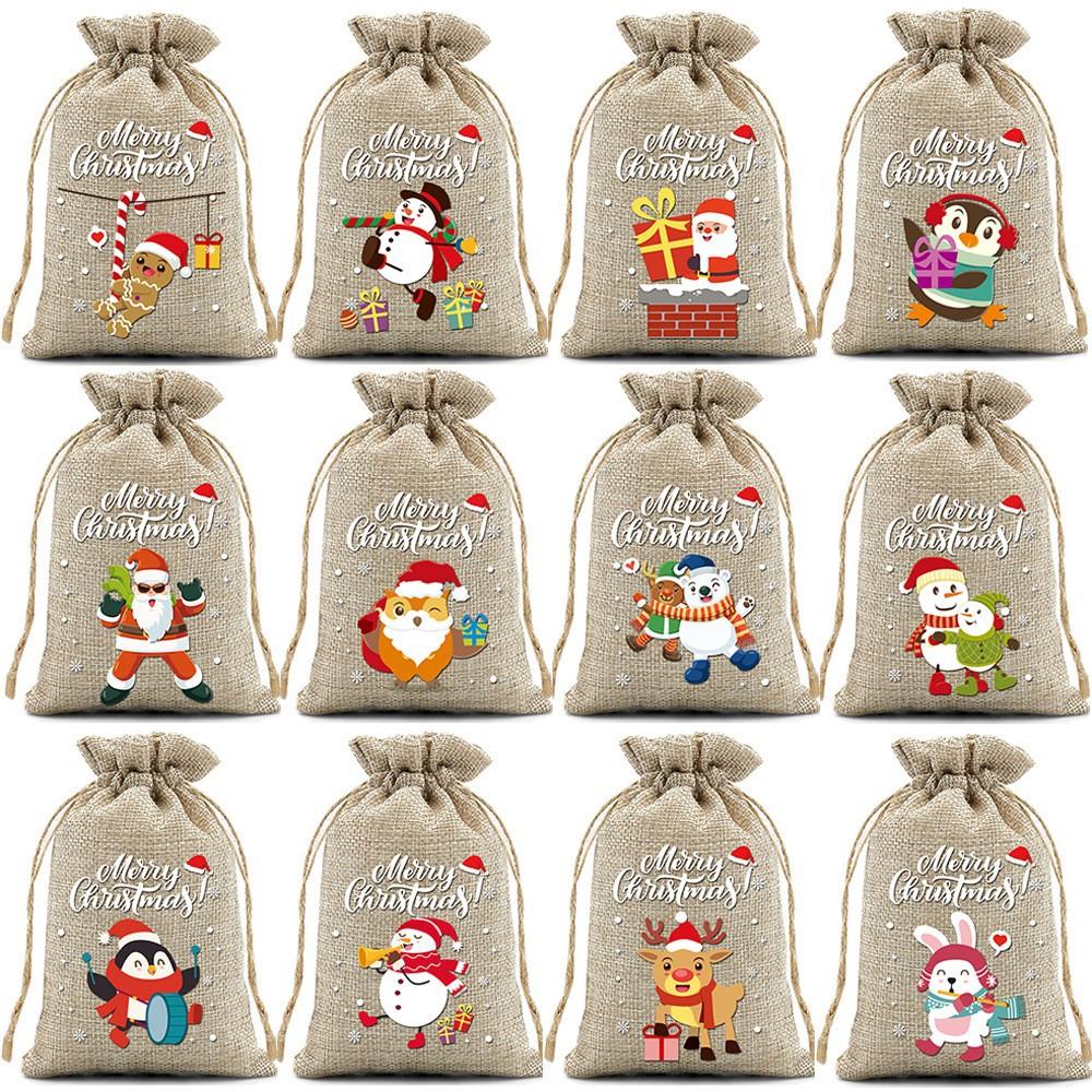 12pcs Halloween Drawstring Bag Packaging Valentine's Day Gift Bag Party Festival Gift Bag Christmas Cloth Drawstring Bag