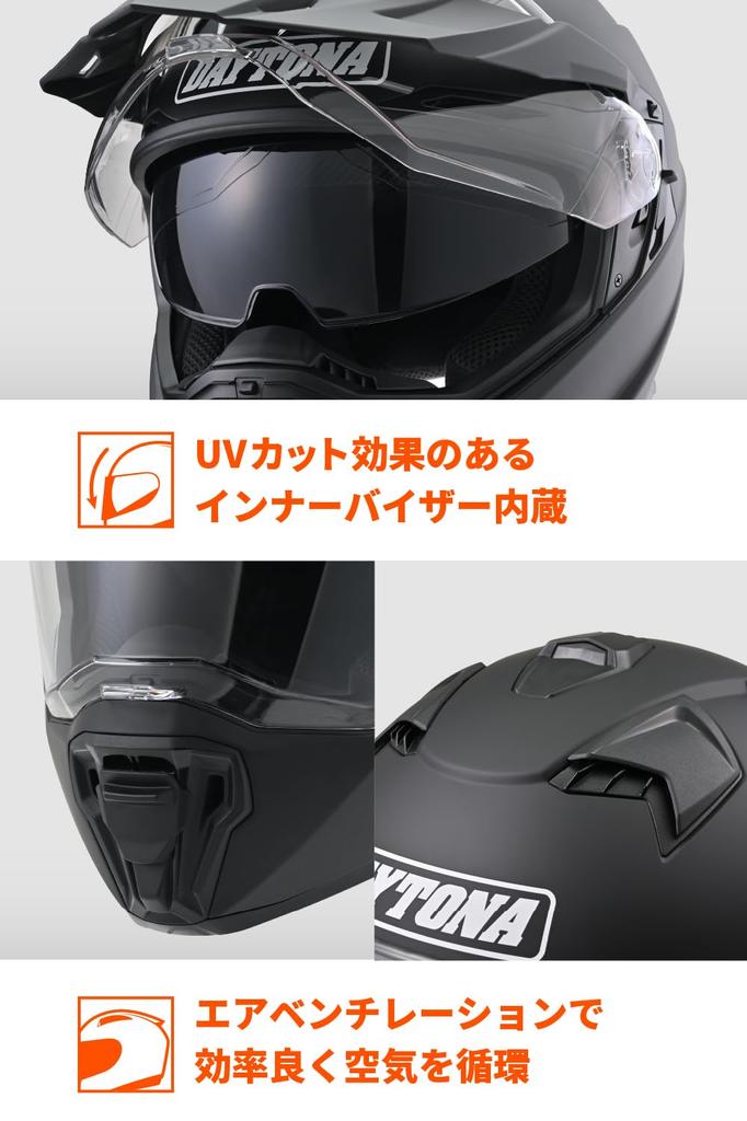 Daytona Motorcycle Helmet SG Standard Pinlock Seat Included Inner Visor Equipped Matte Black M Size 46542 Off-Road ABS+PC DN-005WX (57-58cm)
