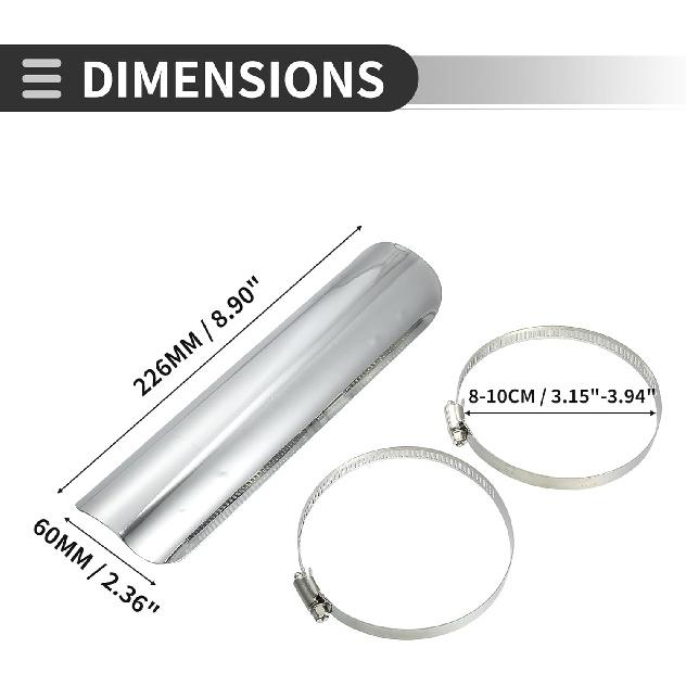 Motoforti Universal Motorcycle Exhaust Pipe Heat Shield Curved Motorbike Heat Insulation Cover, 226x60mm, Durable, Stainless Steel, Silver Tone, 1