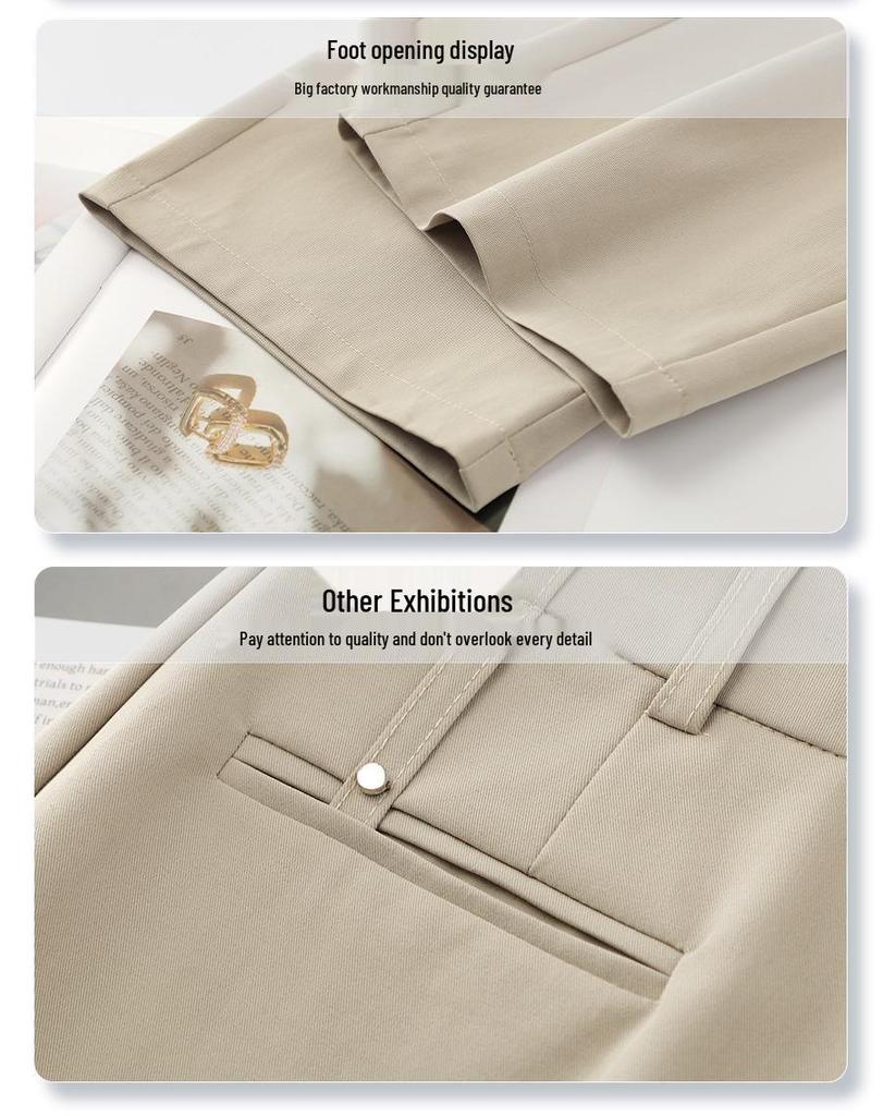 Women's Khaki Wide-Leg Suit Pants: 2025 Spring High-Waist Straight-Leg Style for Casual and Formal Wear