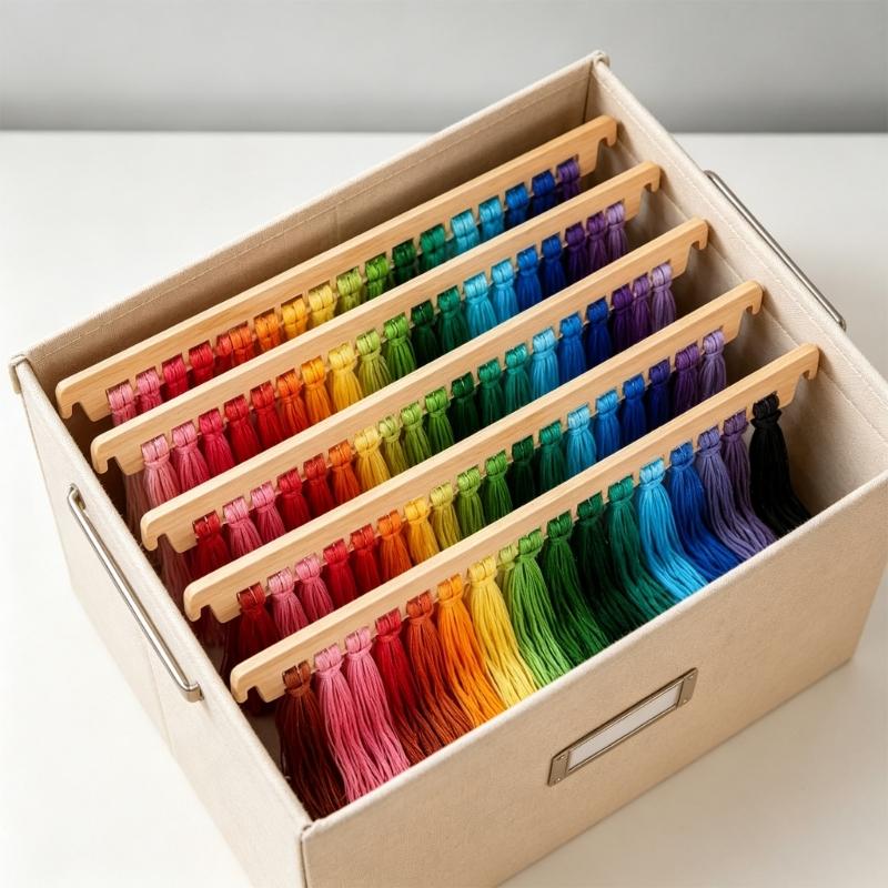 Open Multiple-Slot Embroidery Flosses Organizers Rack in Wood for Visible Thread Access During Crosses-Stitches and Sewing Projects