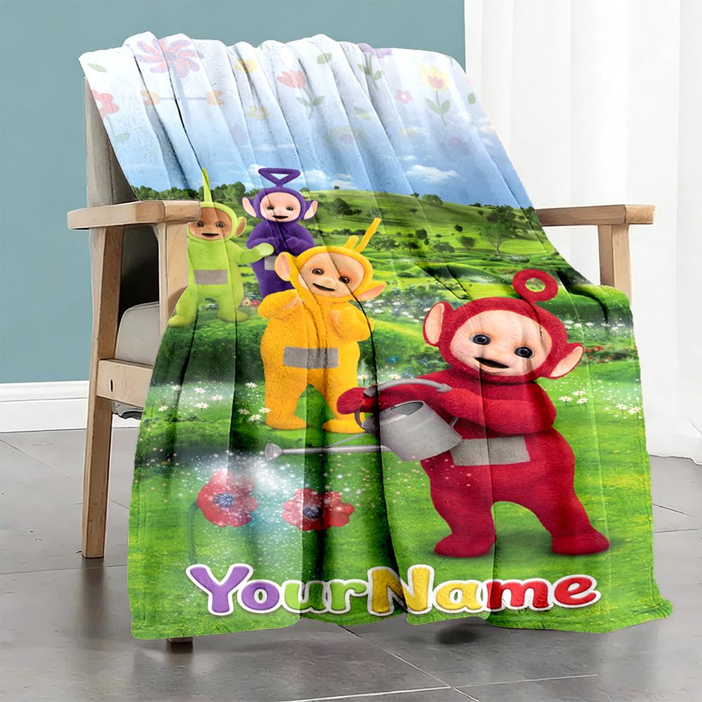 Teletubbies Customize Your Name Blanket Cozy Personalized Blanket Ultra-Soft Suitable for Nap Picnics Couch Office Four Seasons Universal