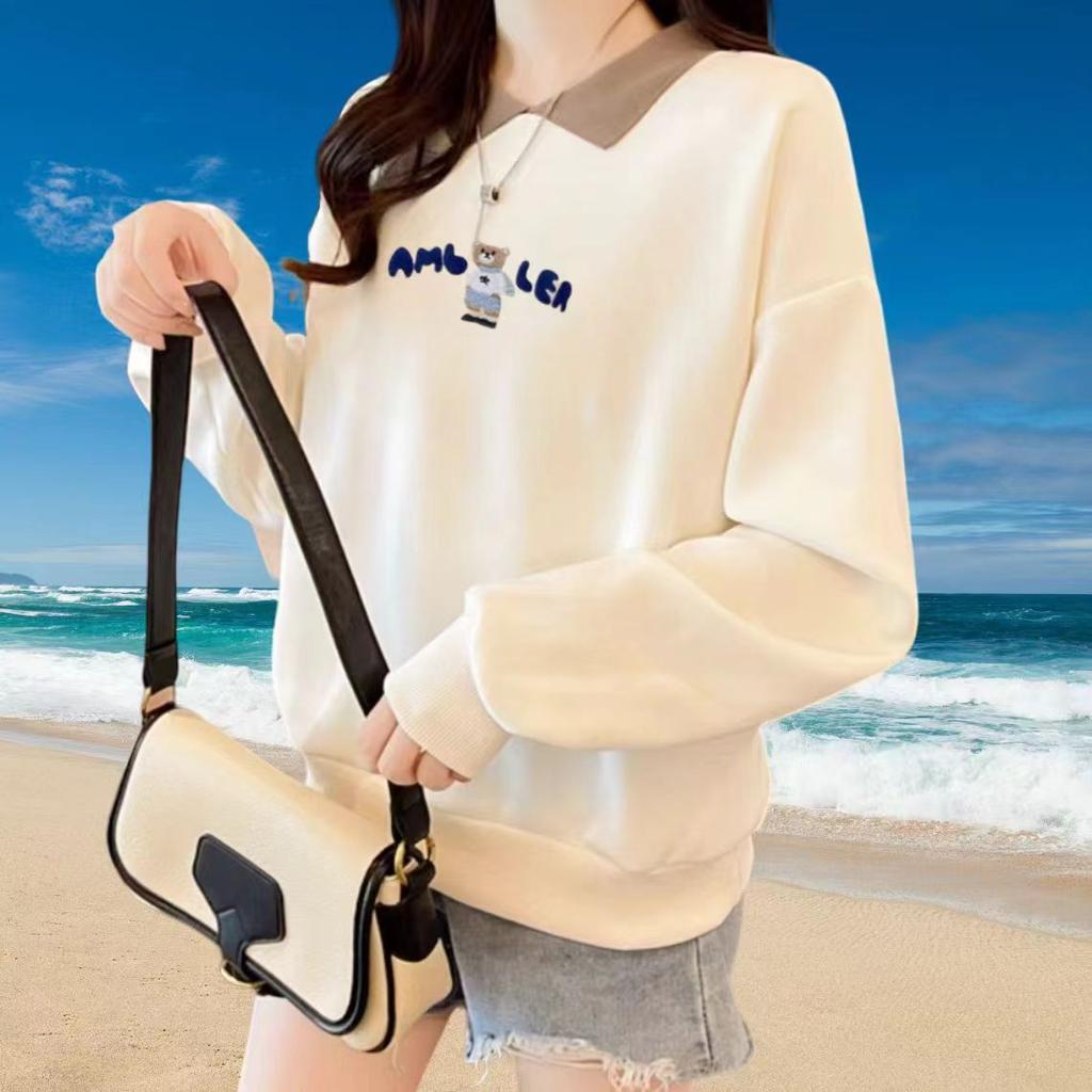 New Polo Collar Sweatshirt for Women Plus Size Women's Design Niche Korean Style Loose Early Autumn Coat Top