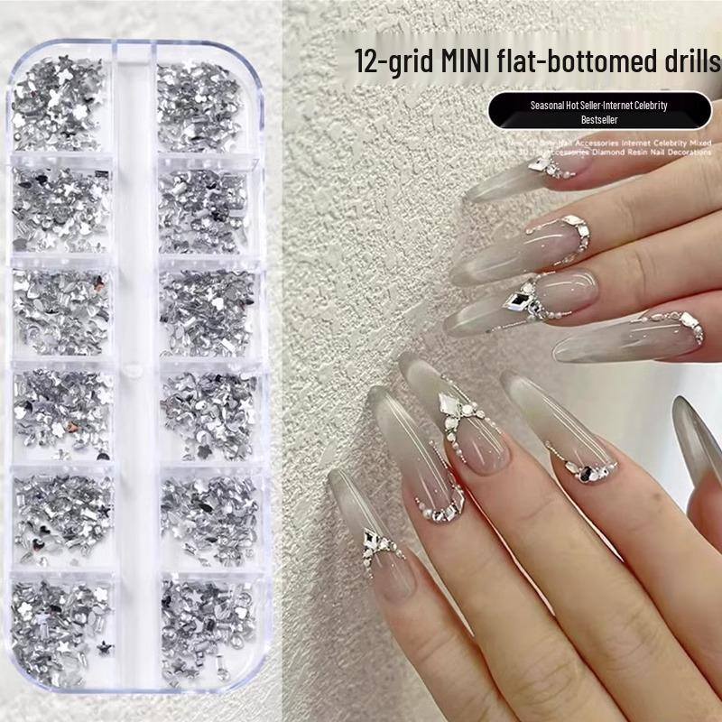 

Мини неровные кристаллы шампанского из смолы: 12-ячеечные мерцающие стразы для ногтей Аврора с плоским дном