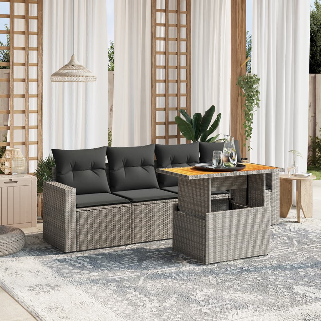 5-teiliges Gartensofa-Set mit Kissen Poly-Rattan Grau
