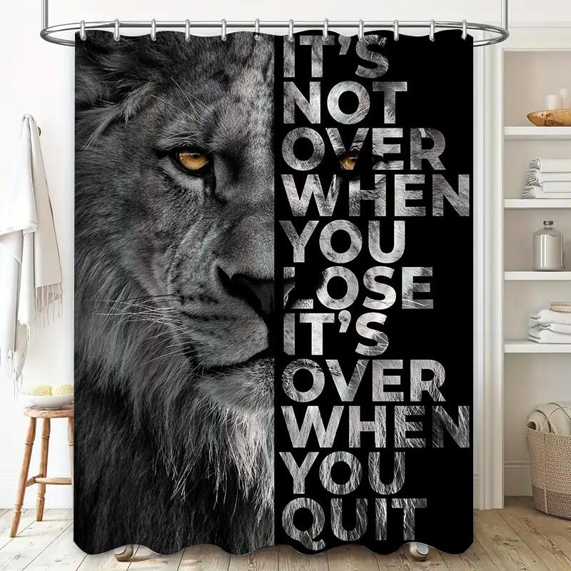Inspiring Black White Lion Shower Curtain Set Perfect For Bathroom Decor With Quote 'It'S Not Over When You Lose It'S Over When