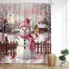Funny Red Santa Claus Shower Curtain Gold Xmas Balls Gifts White Snowflakes Winter Christmas Bath Curtains Home Bathroom Decor