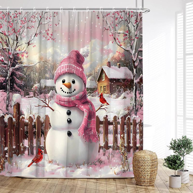 Funny Red Santa Claus Shower Curtain Gold Xmas Balls Gifts White Snowflakes Winter Christmas Bath Curtains Home Bathroom Decor