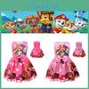 Pink Rosered Paw Patrol Girls Bow Dress Short Sleeve Cosplay Costume Party Princess