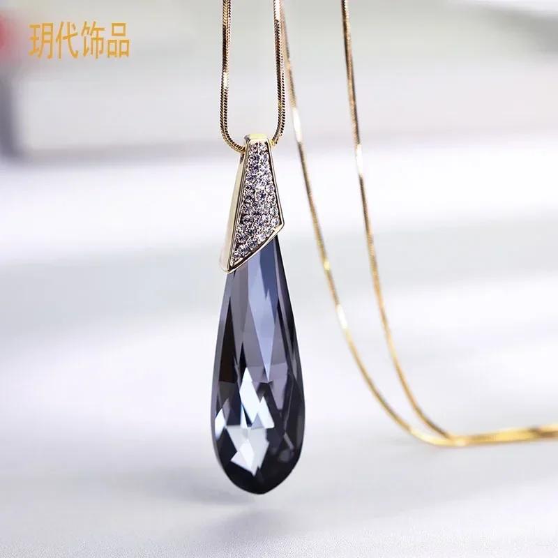 Neuer Halbedelstein Trapez-Anhänger Lange Halsketten für Damen Vintage Quadratisch Geometrisch Weibliche Geschenke Schmuck