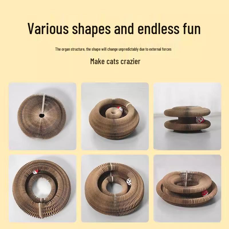 Magnetisches faltbares Akkordeon-Kratzbrett & Spielzeug für Katzen - Selbstunterhaltender Wellpappe-Drehteller zur Entspannung