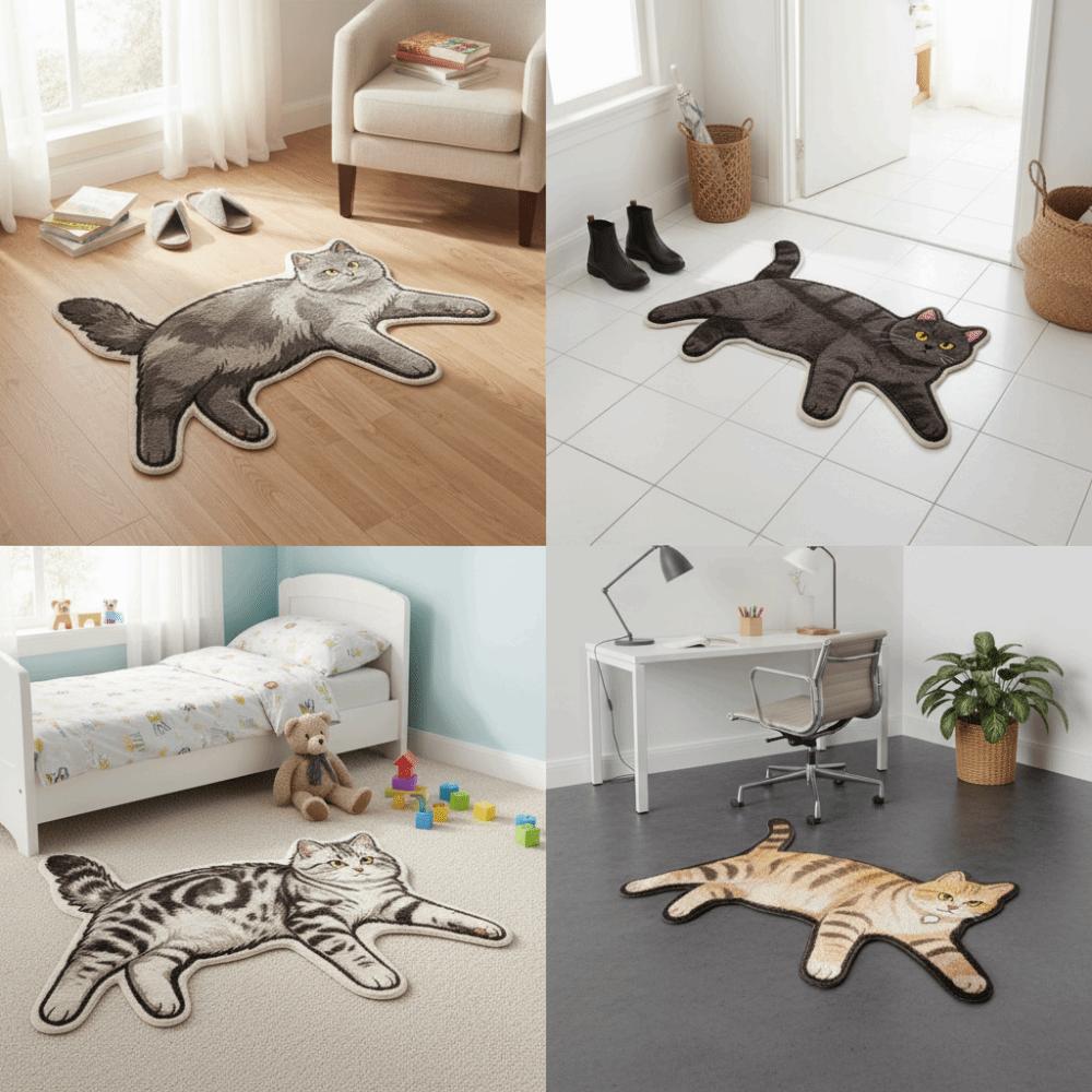 Non Slip Cat Floor Mat Cartoon Cat Shape Bedside Carpet Cozy Decor Decorative Floor Mat Bathroom
