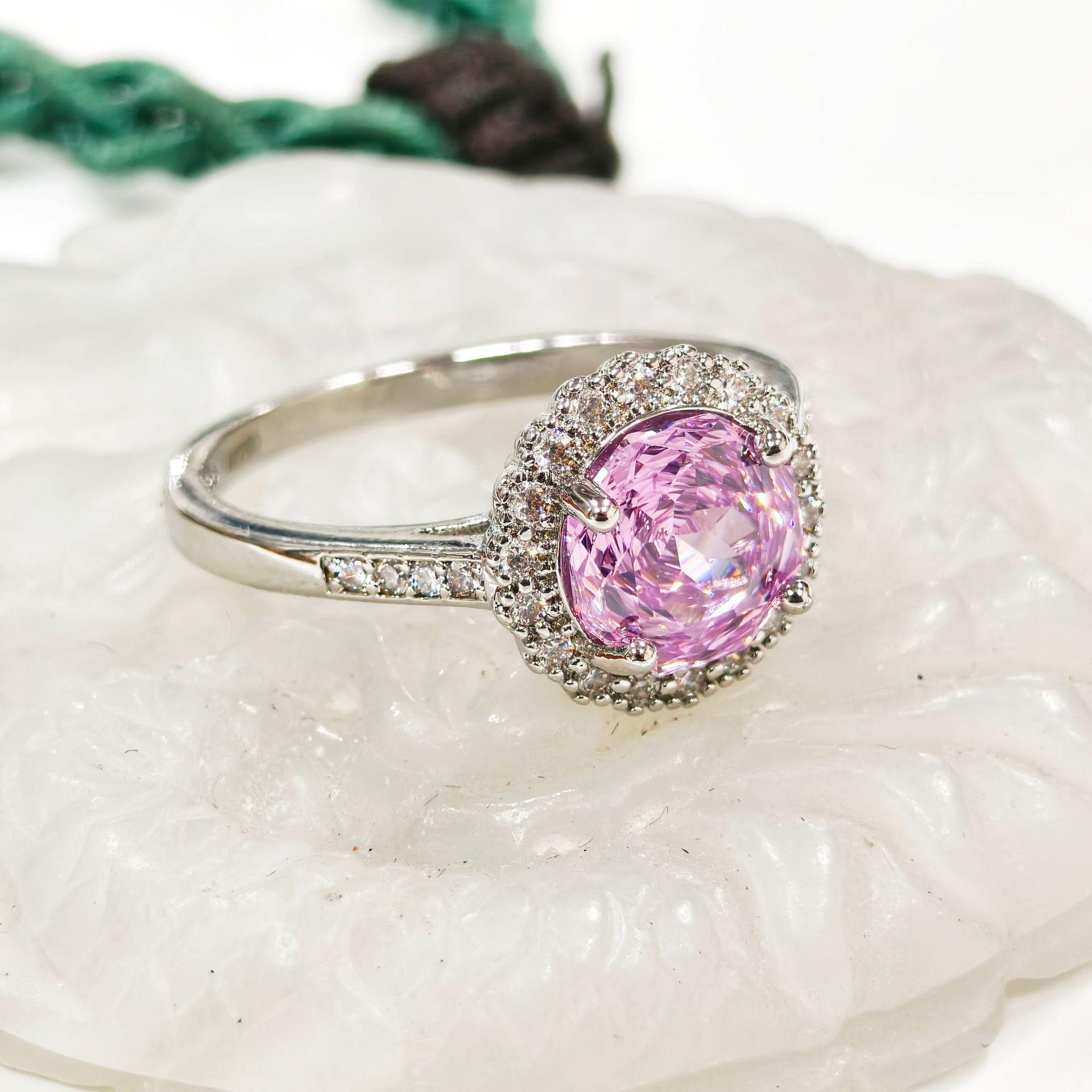Кольцо Gusen Jewelry с фиолетовым цирконом, роскошное, круглое, сияющее - Европейский и американский стиль Size 9
