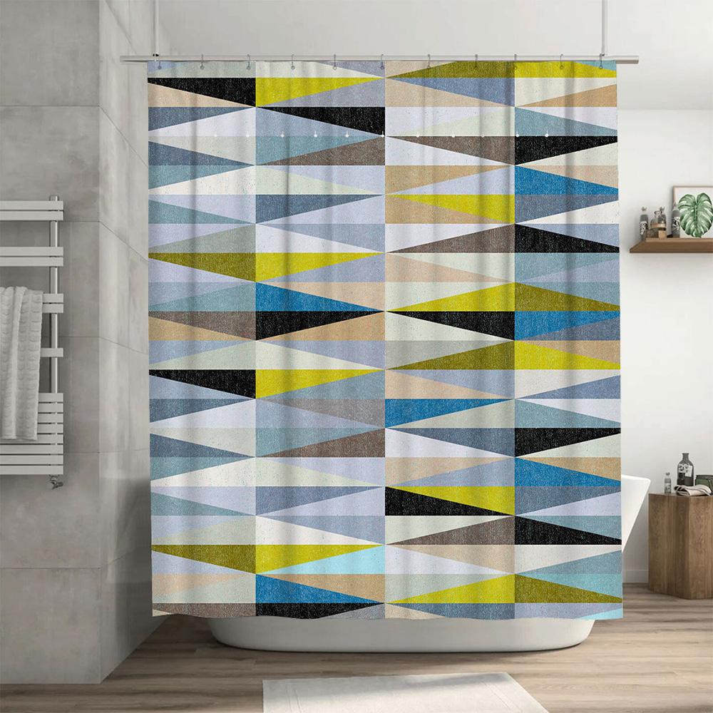 Modern Geometric Shower Curtain Waterproof Fabric Bathroom Decor For Home Decoration Blue Yellow White Black Gray Medium Size