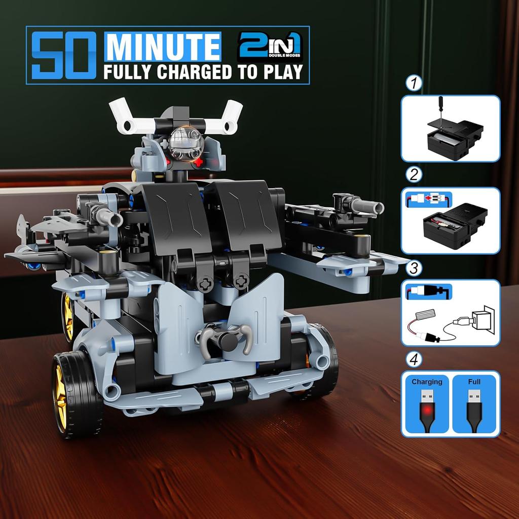 STEM Remote Control Car Building Kit Toys for Kids Age 8-12 with 2in1 STEM Robots Building Set Remote & APP Controlled Car/Robot, RC Car Toy Set for