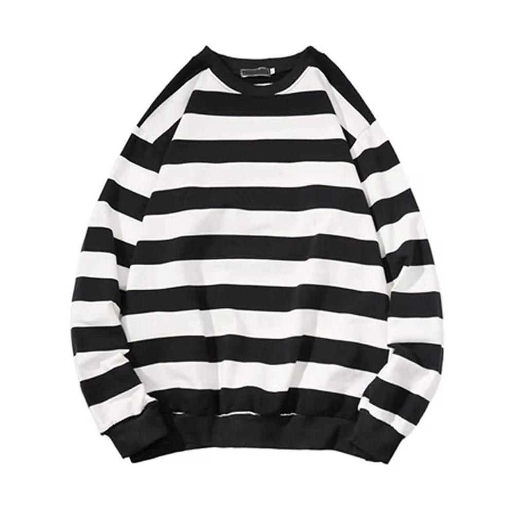 Stribet crewneck sweatshirt til mænd i polyesterstof til efterårets udendørsstil