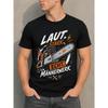 Men's Black Short Sleeve Crew Neck T-Shirt with Chainsaw Graphic, Soft Cotton Feel, Bold German Text Design for Workwear or Casual Style