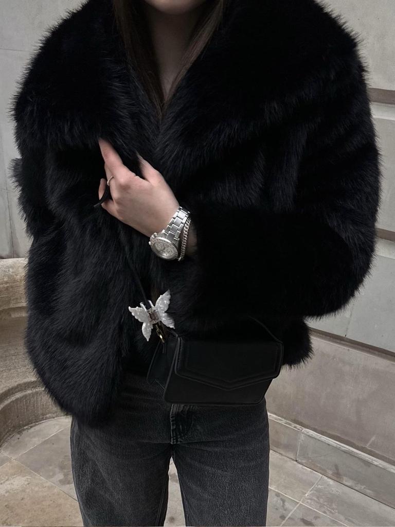 Women's Cross-Border Faux Fox Fur Coat - Plush, Regular Style