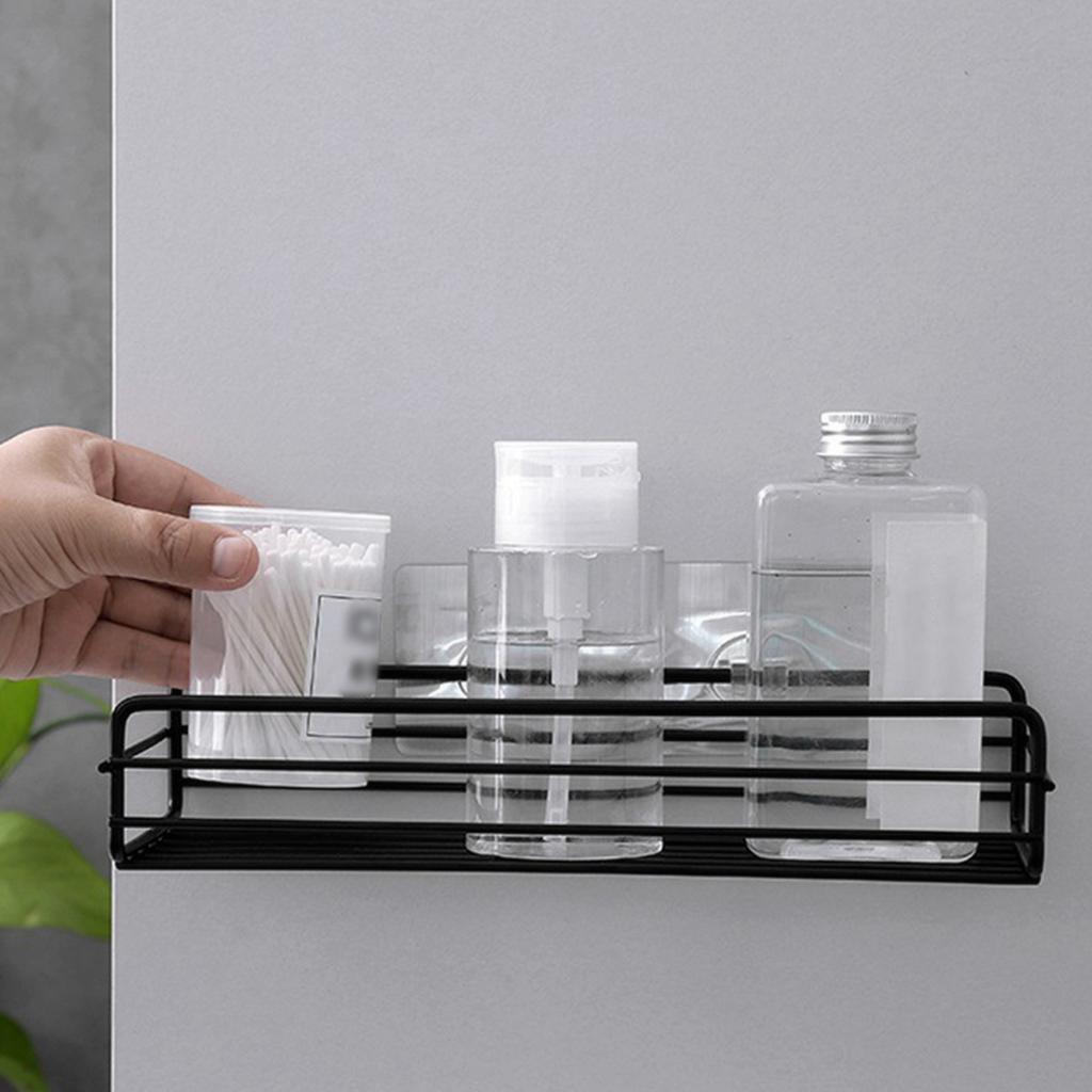 Wall Shower Rack Rustproof Rectangular Bathroom Storage Shelf   for Bathroom Kitchen Balcony Black