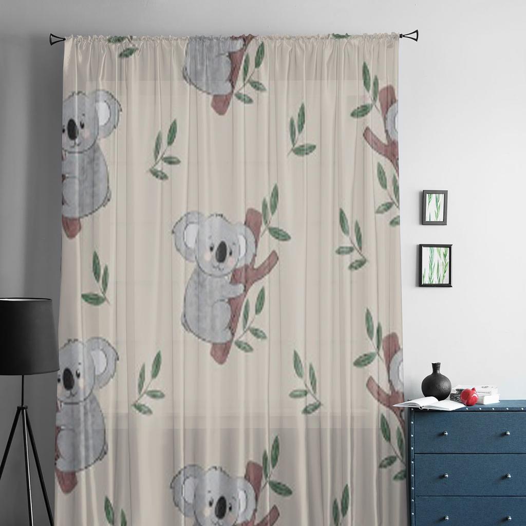 Cute Cartoon Koala Bears Sheer Curtains For Bedroom Living Room Kitchen Window Voile Tulle Drapes