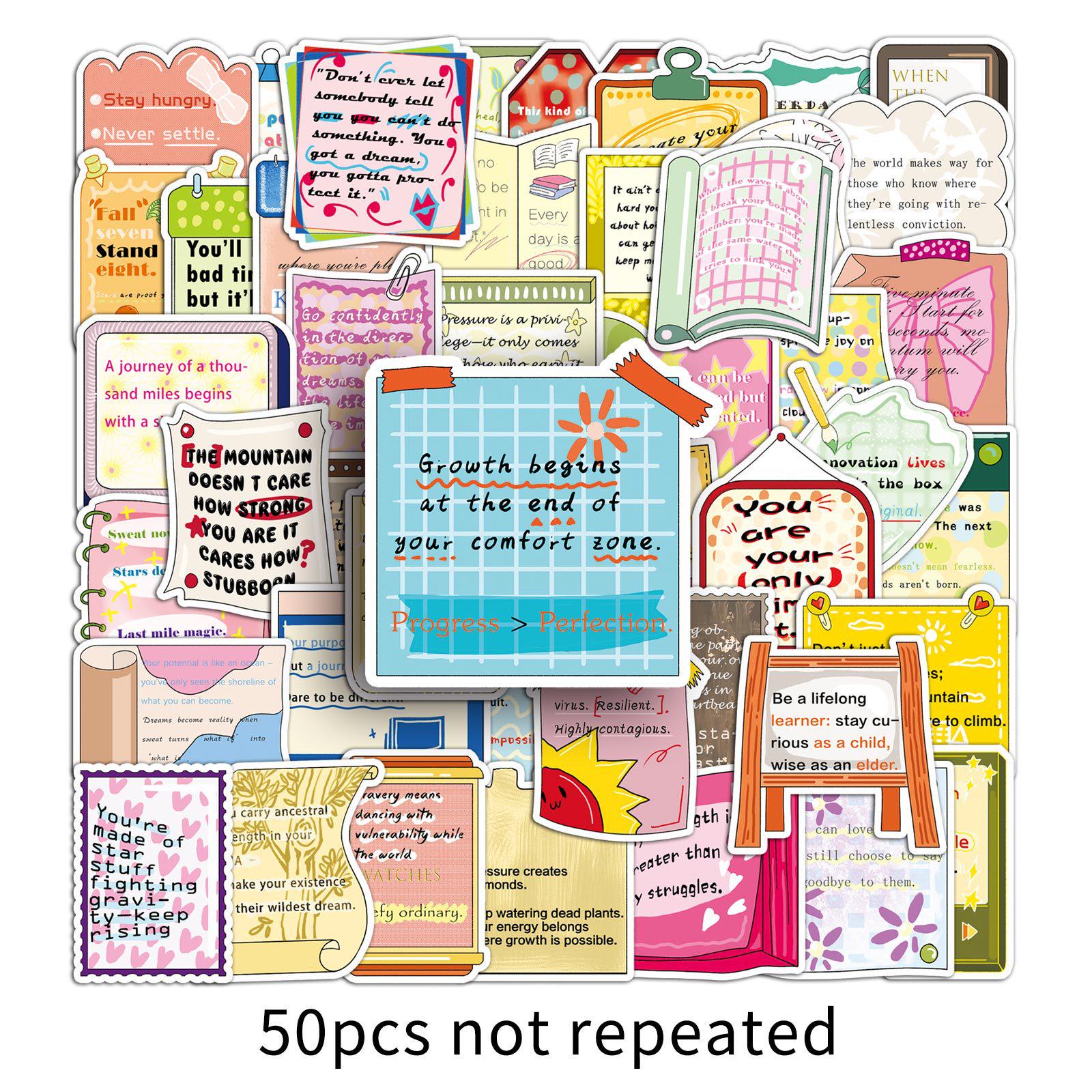 50 Cute Cartoon English Motivational Stickers for Thermos Cups, Phone Cases, and Wardrobes