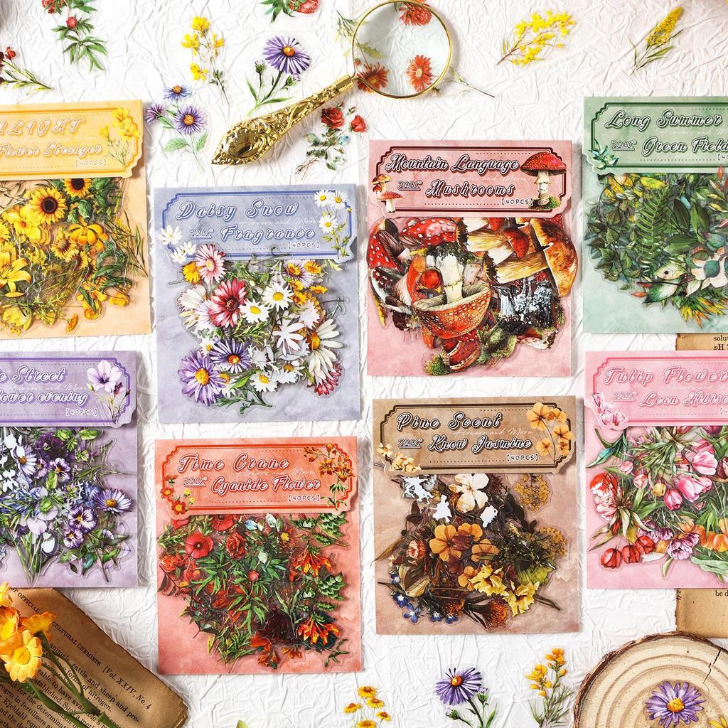 ZABC Cross the Flowers Dream Series Sticker Pack: 8 Styles of Plant & Flower Stickers for Journals and DIY Decor.