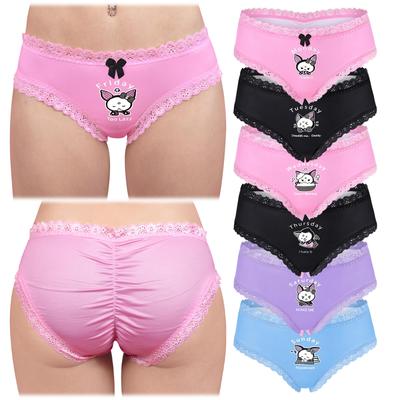[LittleForBig] Women's Panties 7-Piece Set Silky Underwear [Bella's Mischievous Week] Lace and Ribbon Trim Ribbed Knit Multicolor Black, Blue, Pink &