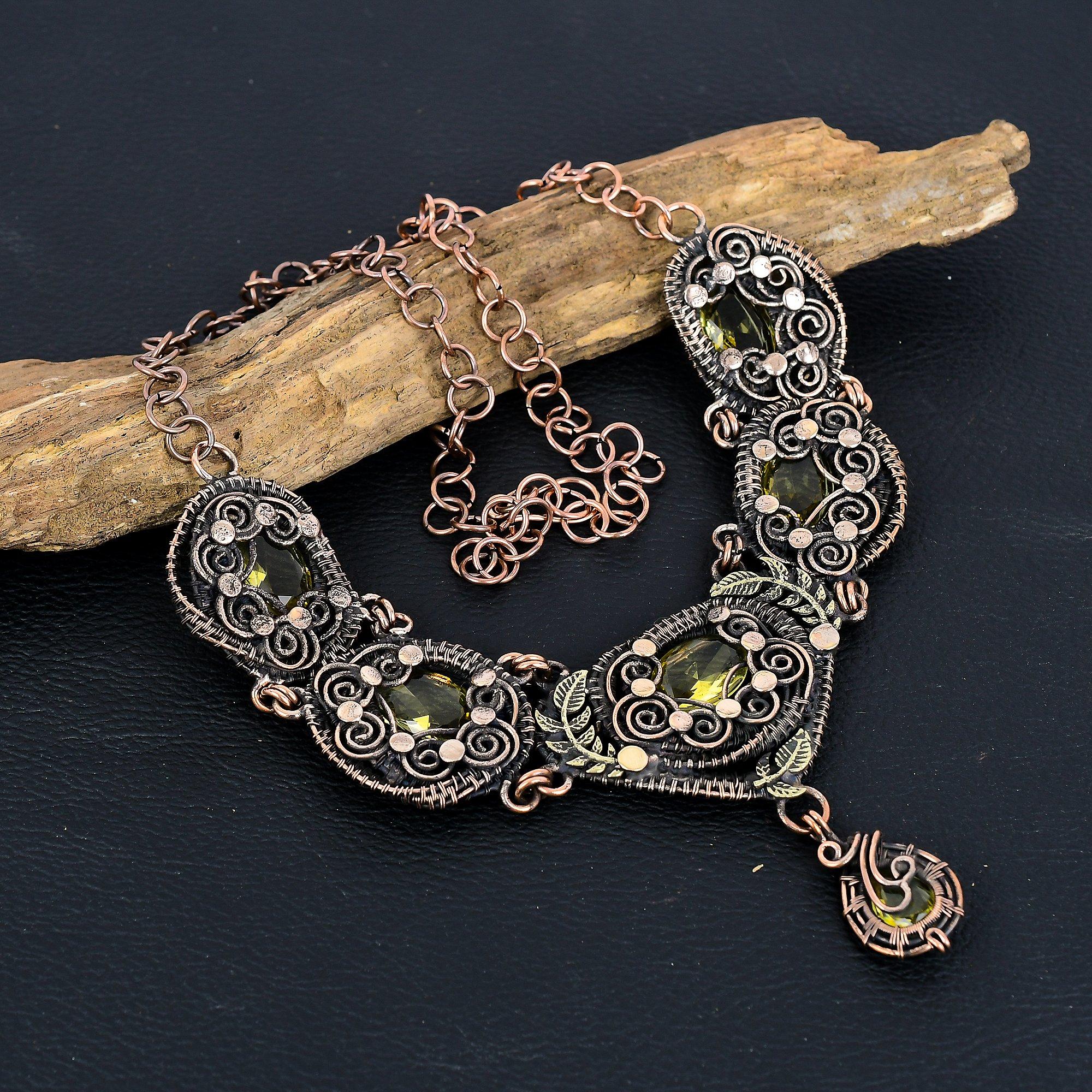 

Ожерелье с цитрином, Ожерелье, обернутое медной проволокой 999 пробы, Дизайнерское украшение ручной работы, Регулируемое ожерелье, Подарок для мамы Adjustable With 18 Inches