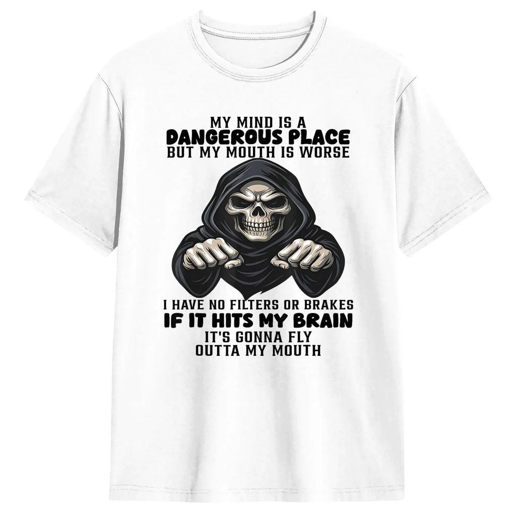 My Mind Is A Dangerous Place But My Mouth Is Worse Cat Funny Tshirt Unisexs Streetwear Tshirts Summer O Neck Hipster Tees Casual