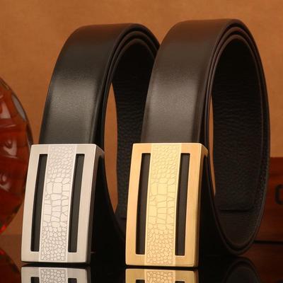 Men's Crocodile Grain Cowhide Leather Belt with Stainless Steel Buckle - Youth Business Casual.