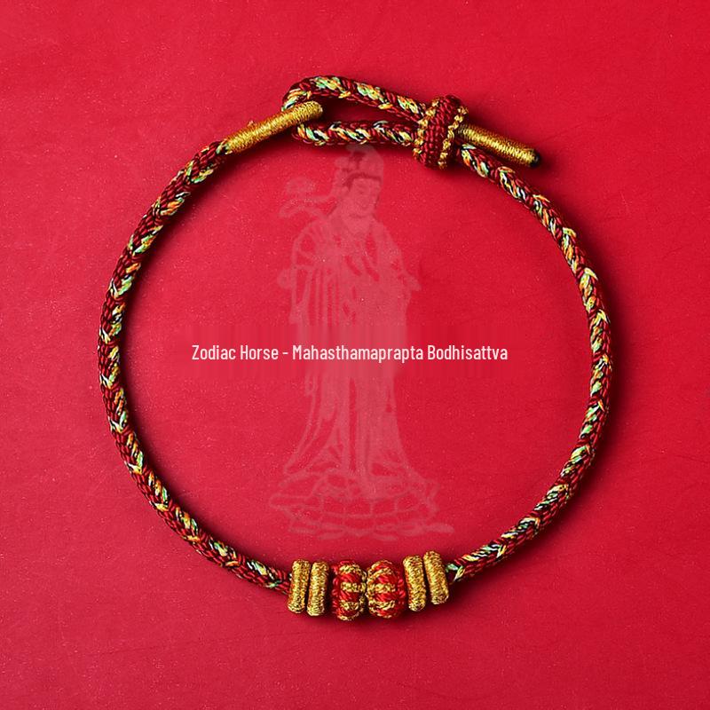 2026 Year of the Horse Zodiac Red String Bracelet with Micro-Carved Buddha Projection and Eight Guardian Deities