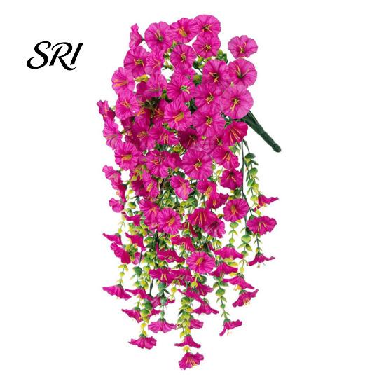 Water-free Flower Decor Artificial Flowers for Outdoor, Fake Hanging Morning Glory with Eucalyptus Leaves, UV No Maintenance Resistant Faux