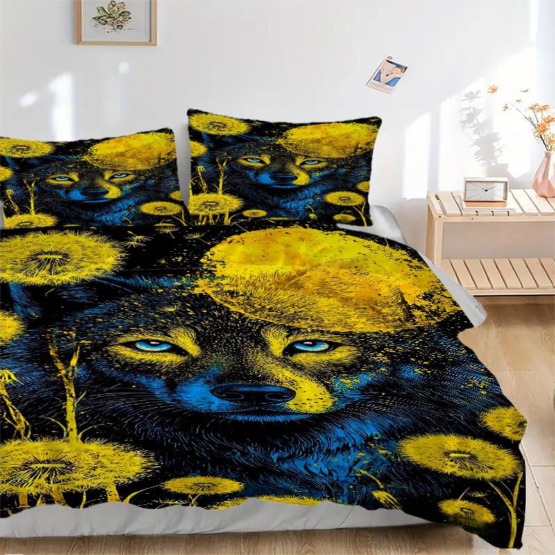 

3pcs Wolf Dandelion Night Duvet Cover Set - Includes 1 Duvet Cover and 2 Pillowcases, No Quilt Core, All-Season Home Decor yy251111018 135x200cm