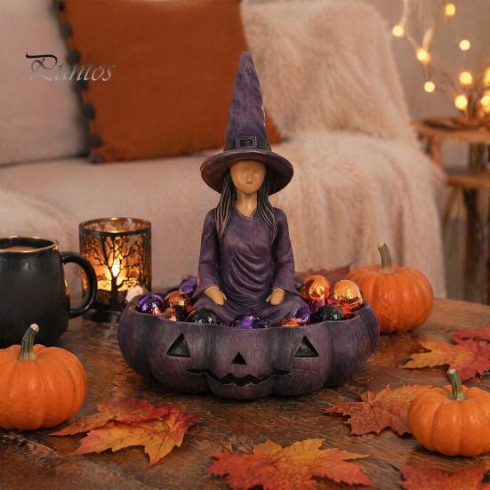 Gift for Witch Lovers Meditating Jewelry Tray, Vintage Gothic Resin Decorative Storage Tray Dish, Mysterious Zen Desktop Organizer Keys Trinkets