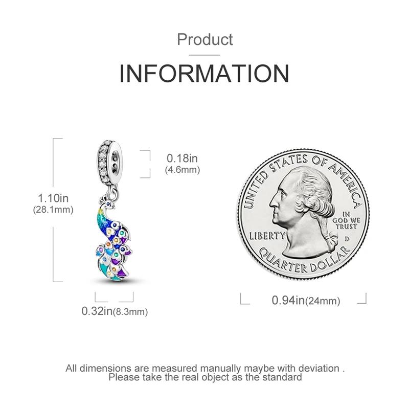 Genuine Charm Copper Colorful Peacock Animal Bead Fits Charm Plata Bracelet For Women Women Jewellery Crafting DoItYourself