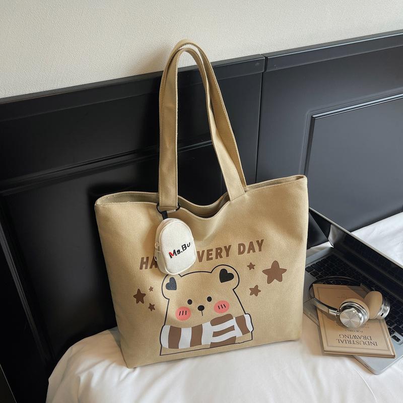 Commuter large-capacity Japanese cartoon shoulder tote bag 2025 autumn new student class canvas tote bag