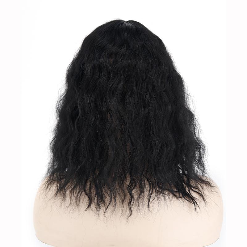 MERISIHAIR Women Natural Short Corn Perm Hair Extensions with Bangs Synthetic Fiber Curly Hair Piece Suitable for Party Daily Use