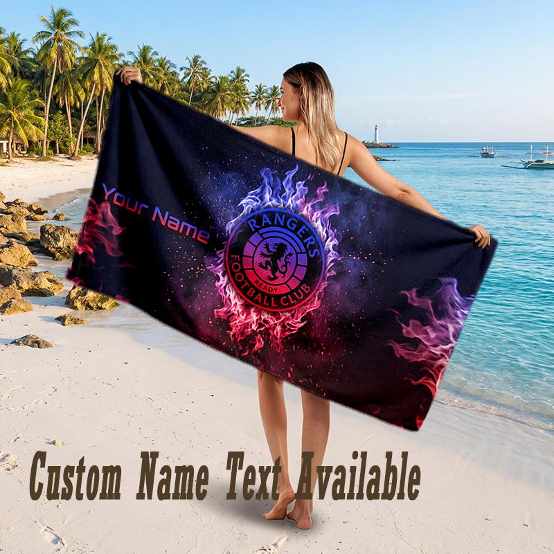 Rangers FC Design Beach Towel Custom Text Large Towel for Beach Vacation