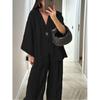 Casual Cotton Linen Pants Sets Women Loose V-neck One Button Shirt High Waist Wide Leg Pant 2025 Spring Summer Lady  Suit