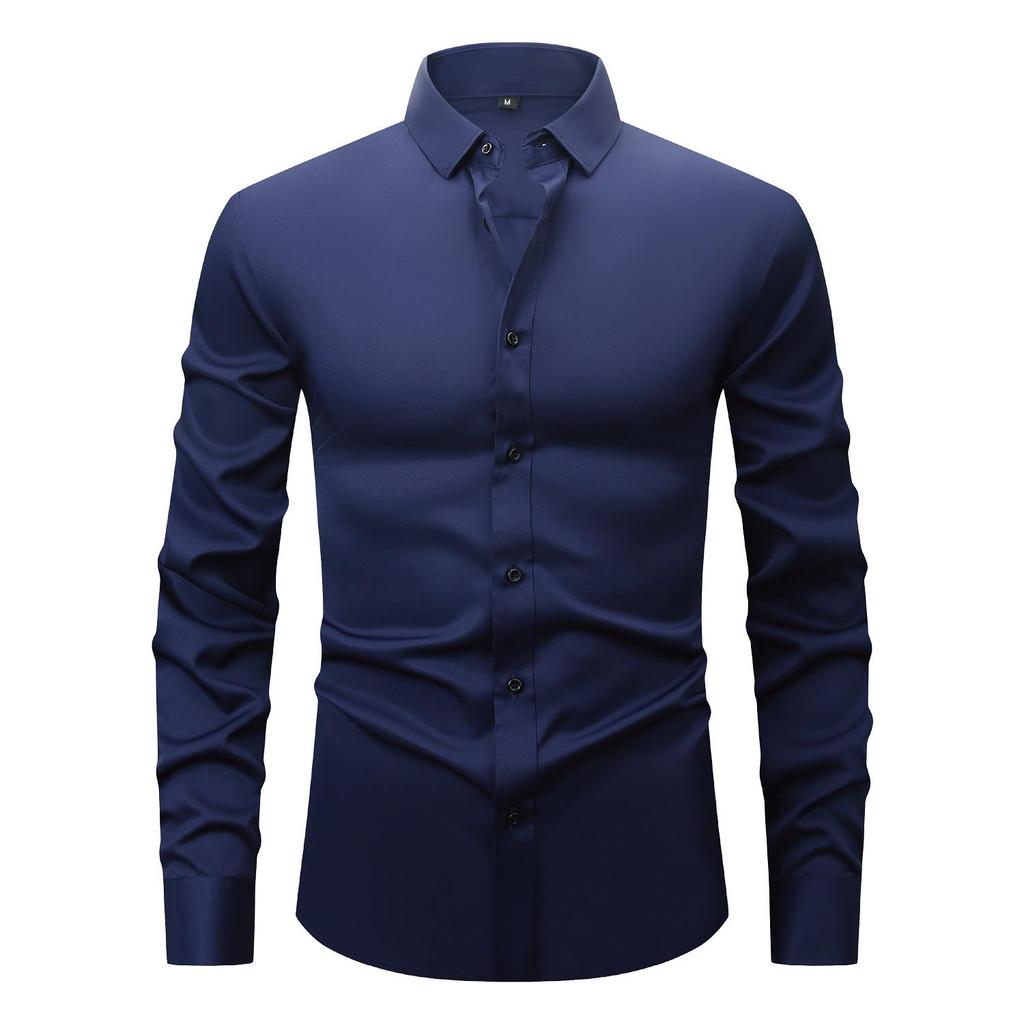 Men's White Four-Way Stretch Wrinkle-Resistant Long Sleeve Shirt - Formal and Casual Plus Size